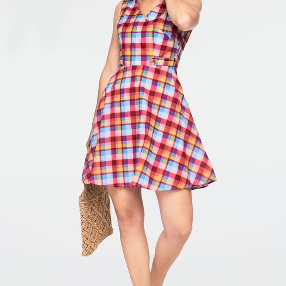 Vodoo Vixen Checked Sleeveless Flare Dress - Picture 2 of 5